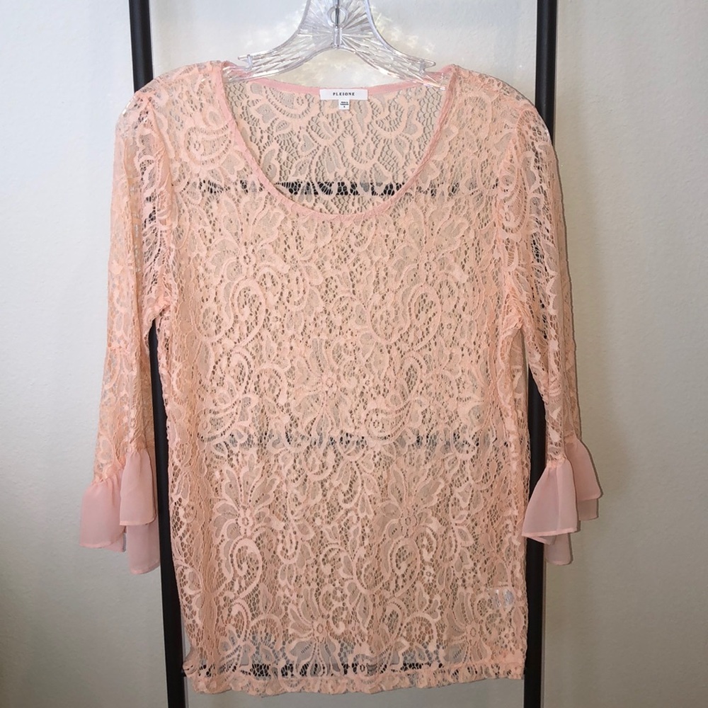 Pink Lace Bell Sleeve Blouse